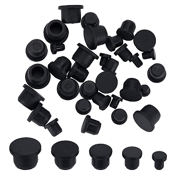 40Pcs 5 Style Silicone Hole Plugs, Snap in Hole Plugs, Post Pipe Insert End Caps, for Furniture Fencing, Round, Black, 9~18x8.5~12.5mm, 8pcs/style