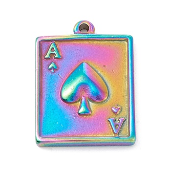 Ion Plating(IP) 304 Stainless Steel Pendants, The Ace of Spades, Rainbow Color, 22x16x3mm, Hole: 1.4mm