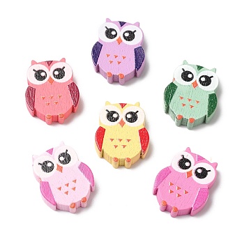 Spray Painted Natural Wood Beads, Owl, Mixed Color, 21x16.5x5mm, Hole: 2mm, about 714pcs/500g
