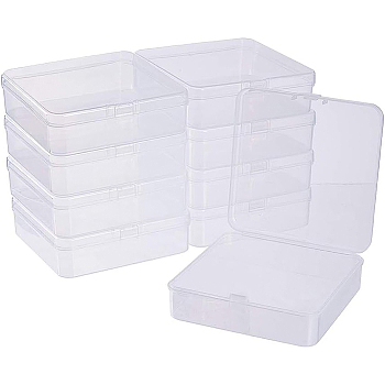 Plastic Bead Containers, Square, Clear, 9.4x9.4x3cm, Inner Size: 9x9x2.5cm, 10pcs/box