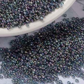 MIYUKI Round Rocailles Beads, Japanese Seed Beads, (RR2444) Transparent Blue Gray Rainbow Gold Luster, 15/0, 1.5mm, Hole: 0.7mm, about 5555pcs/bottle, 10g/bottle