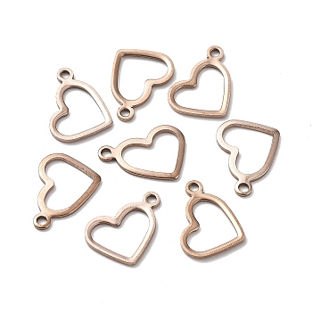 Ion Plating(IP) 304 Stainless Steel Open Pendants,, Heart, Hollow, Rose Gold, 10x14x0.8mm, Hole: 1.4mm