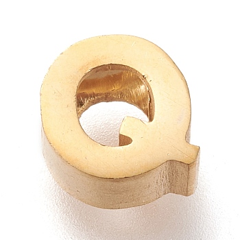 304 Stainless Steel 2-Side Polished Beads, Golden, Letter.Q, 6x7x3mm, Hole: 2mm