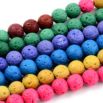 Synthetic Lava Rock Beads Strands, Dyed, Round, Mixed Color, 10mm, Hole: 1mm, about 39pcs/strand, 14.96 inch(38cm)
