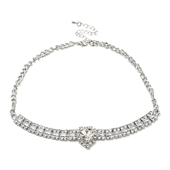 Heart Crystal Rhinestone Bib Necklaces, Fashion Alloy Bib Necklaces, Platinum, 16.14 inch(41cm)