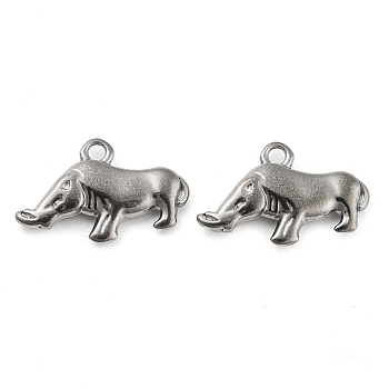 316 Stainless Steel Pendants, Wild Pig Charm, Stainless Steel Color, 14x22.5x3.5mm, Hole: 2mm
