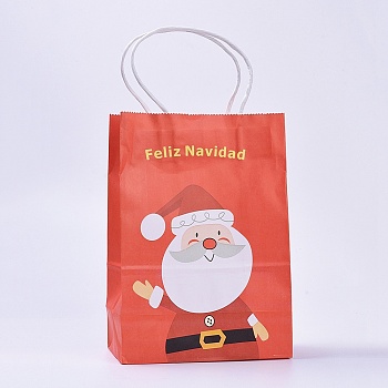 kraft Paper Bags, with Handles, Gift Bags, Shopping Bags, For Christmas Party Bags, Rectangle, Orange Red, 27x21x10cm