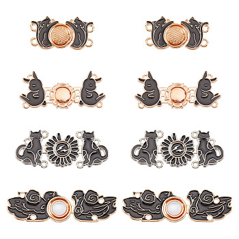 8 Sets 4 Style Alloy Enamel Adjustment Waist Tightener Buckle Buttons, for Dress Jeans Too Big Loose, Cat & Duck & Rabbit, Black, 14~17x28~46.5x2.5~4.5mm, Hole: 1.4~1.6mm, 2 sets/style