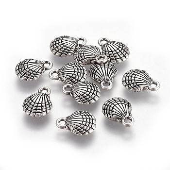 Tibetan Style Alloy Pendants, Ocean Theme, Lead Free & Nickel Free & Cadmium Free, Scallop Shell Shape, Thailand Sterling Silver Plated, 13.5x10x4mm, Hole: 1.8mm