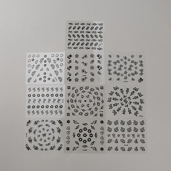Plastic Nail Art Stickers, Flower, Black, 52x62x0.3mm, sticker: 4~11x4~10mm, 10pcs/set