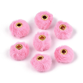 Imitation Rabbit Hair European Beads, Large Hole Beads, Rondelle, Hot Pink, 19.5~20x12mm, Hole: 4mm