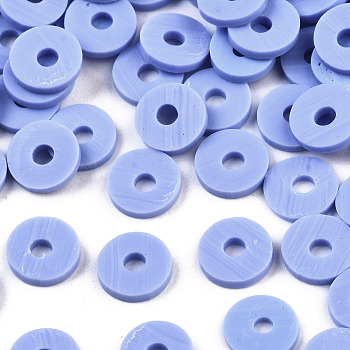 Handmade Polymer Clay Beads, Disc/Flat Round, Heishi Beads, Cornflower Blue, 4x1mm, Hole: 1mm, about 55000pcs/1000g