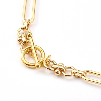 Brass Link Chain Necklaces, with Toggle Clasps, Real 18K Gold Plated, 18.30 inch(46.5cm)