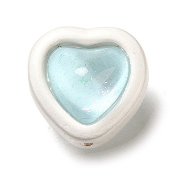 Alloy & Transparent Glass Beads, Matte Silver Color, Two-sided Heart Shape Beads, Light Cyan, 11x11.5x10.5mm, Hole: 1mm