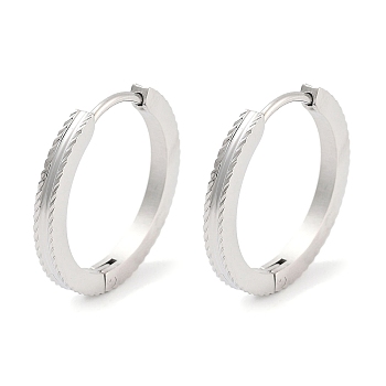 Tarnish Resistant 304 Stainless Steel Textured Huggie Hoop Earrings for Women, with 316 Surgical Stainless Steel Ear Pins, Stainless Steel Color, 2x19.5mm