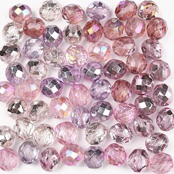 Fire-Polished Czech Glass Beads, Faceted, Ananas, Pink, 10x10mm, Hole: 1.4mm, about 60pcs/bag