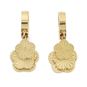 Real 18K Gold Plated 304 Stainless Steel Dangle Earrings, Hoop Earrings for Women, Flower, 28.5x13mm