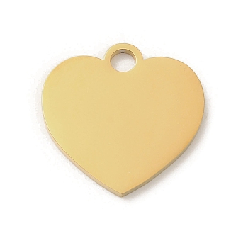 Ion Plating(IP) 304 Stainless Steel Pendants, Stamping Blank Tag, Heart Charm, Real 18K Gold Plated, 20x20x1.5mm, Hole: 3mm