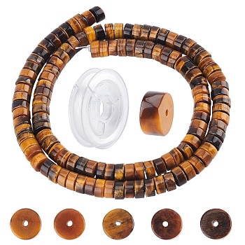 DIY Stretch Bracelets Making Kits, Including 1 Strand Column Natural Tiger Eye Beads Strands and 1 Roll Strong Stretchy Beading Elastic Thread, 6~6.5x3.5mm, Hole: 1mm, about 118pcs/strand, 15.5~15.7 inch(39.5~40cm)