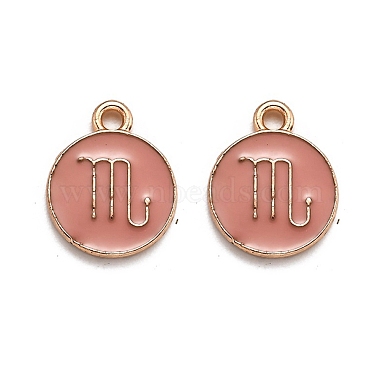 Light Gold Light Coral Flat Round Alloy+Enamel Pendants