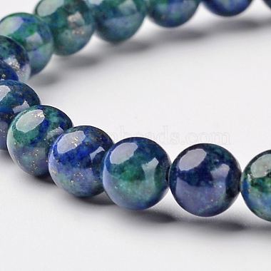 Bracelets extensibles en perles rondes en chrysocolle naturelle et lapis-lazuli (teinté)(BJEW-L594-D03)-2