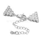 Brass Micro Pave Clear Cubic Zirconia Chain Extender, Triangle, with Clasp & Clip Ends , Cadmium Free & Lead Free, Long-Lasting Plated, Rack Plating, Platinum, 33mm(KK-Z143-10P)