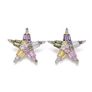 Brass Micro Pave Colorful Cubic Zirconia Shank Buttons, Star, Platinum, 28.5x7mm, Hole: 1.6mm(KK-H738-07P)