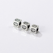 Rhodium Plated 925 Thailand Sterling Silver Spacer Beads, Smiling Face Beads, Antique Silver Color, Cube, 3.8x3.8x3.8mm, Hole: 2.1mm(STER-L044-03B-AS)