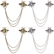 Gorgecraft 4Pcs 2 Colors Double Bee Hanging Chain Brooches, Alloy Tassel Lapel Pins for Suit Shirt Collar, Antique Silver & Antique Golden, 170mm, 2Pcs/color(JEWB-GF0001-31)