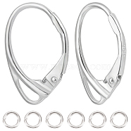 6Pcs 925 Sterling Silver Leverback Earring Findings, with Horizontal Loops, with 6Pcs Rack Plating Brass Jump Rings, Silver, 17x11x1.5mm, Hole: 4x1.5mm, Pin: 0.6mm(FIND-BBC0002-66)