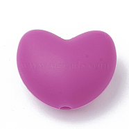 Food Grade Eco-Friendly Silicone Focal Beads, Chewing Beads For Teethers, DIY Nursing Necklaces Making, Heart, Violet, 16x19x10mm, Hole: 2.5mm(SIL-T046-05)