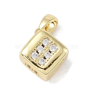 Brass Micro Pave Clear Cubic Zirconia Pendants, Dice, Real 18K Gold Plated, 17x13x13mm, Hole: 4.5x3.5mm(KK-P273-07G)