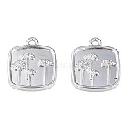 Rack Plating Alloy Pendant, Cadmium Free & Lead Free, Square with Flower, Platinum, 19x15x2mm, Hole: 1.8mm(PALLOY-N175-02P)