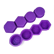 DIY Soap Silicone Molds, for Handmade Soap Making, Flat Round & Hexagon with Sakura Pattern, Blue Violet, 325x90x30mm, Inner Diameter: 65~68x68~73x29mm(SOAP-PW0001-031)