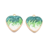 Rack Plating Alloy Enamel Pendants, Cadmium Free & Nickel Free & Lead Free, Light Gold, Heart Charm, Medium Turquoise, 25.5x23x2mm, Hole: 2mm(ENAM-N056-366KCG-02)