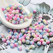 Two Tone Opaque Colours Glass Seed Beads, Round, Hot Pink, 3x2.5mm, Hole: 0.9mm, about 170pcs/bag(SEED-E005-02C)