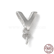 Rhodium Plated 925 Sterling Silver Peg Bails, For Half Drilled Beads, with S925 Stamp, Letter V, Real Platinum Plated, 12x6.5mm, Hole: 6x2mm, Pin: 0.8mm(STER-NH0001-25P)
