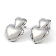 Brass Stud Earrings for Women, Heart, Platinum, 27x20mm(EJEW-O013-01P)