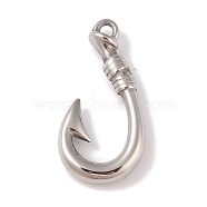 Non-Tarnish 304 Stainless Steel Hook Clasps, Fish Hook Charms, For Leather Cord Bracelets Making, Hook, Polished, Stainless Steel Color, 32.5x16x5.5mm, Hole: 2mm(STAS-C109-04P)