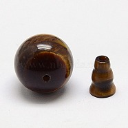 Natural Tiger Eye Buddhist Beads, 3 Hole Guru Beads, T-Drilled Beads, Grade AB, Buddha Jewelry Findings, Dark Goldenrod, Tiger Eye, Round: 8mm, Hole: 1~2mm, Cap: 8~10x6mm, hole: 1~2mm(X-G-M011-01C)