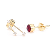 Brass Micro Pave Cubic Zirconia Stud Earrings, Asymmetrical Earrings, with 925 Sterling Silver Pins and Ear Nuts, Flat Round & Constellation/Zodiac Sign, Golden, Red, Taurus, 14.5x5.5mm and 5mm, Pin: 0.8mm(EJEW-I253-01A)