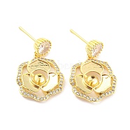 Flower Shape Brass Micro Pave Cubic Zirconia Dangle Stud Earring Findings, Earring Settings for Half Drilled Beads, Long-Lasting Plated, Cadmium Free & Lead Free, Real 18K Gold Plated, 28x18mm(EJEW-P237-02G)