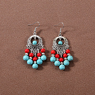 Bohemian tassel turquoise earrings, retro ethnic minority style earrings, personalized temperament, Tibetan ear accessories(JU8957-14)