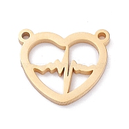 Vacuum Plating 304 Stainless Steel Pendants, Heart with Heartbeat, Golden, 11x12.5x1mm, Hole: 1mm(STAS-A053-03G)