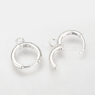 Brass Hoop Earrings, Silver, 14~16x12~13mm, Hole: 2mm, Pin: 0.8mm(KK-Q675-52S)