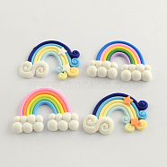 Handmade Polymer Clay Cabochons, Rainbow, Mixed Color, 36x47~50x5~6mm(CLAY-Q220-16)