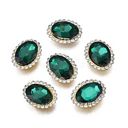 Sew on Rhinestone, Transparent Glass Rhinestone, with Iron Prong Settings, Faceted, Oval, Emerald, 18x14x6mm, Hole: 1.2mm(RGLA-S030-03-B05)