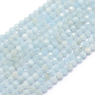 Natural Aquamarine Beads Strands, Faceted, Round, 3.5mm, Hole: 0.5mm, about 113pcs/strand, 15.35 inch(39cm)(G-E411-19D-3.5mm)