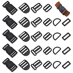 WADORN 60Pcs 6 Style Plastic Adjustable Buckle Set, Ladder Lock Slider & Side Release Buckles & Tri-Glide Adjuster Buckles, Black, 16.5~60x22~32.5x3.5~9.5mm, 10pcs/style(KY-WR0001-04)