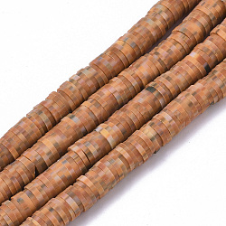 Handmade Polymer Clay Bead Strands, Heishi Beads, for DIY Jewelry Crafts Supplies, Disc/Flat Round, Sandy Brown, 6x0.5~1mm, Hole: 2mm, about 320~450pcs/strand, 15.35 inch~16.92 inch(39~43cm)(CLAY-S094-6mm-B04)